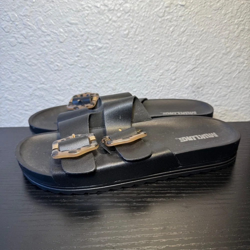 Muk Luks Grand Cayman Slide Women US 9 Black Leather Casual SlipOn Sandal EUR 39
